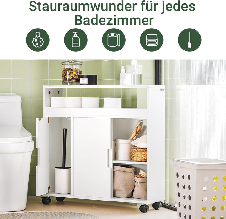 SoBuy BZR02-W Nischenschrank aus Holzwerkstoff, mit offener Ablage Badrollwagen Seitenschrank Badezi