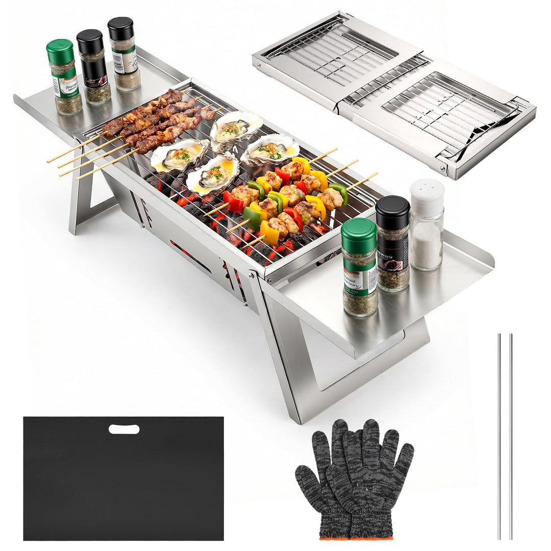 Kleiner Tragbarer Camping Holzkohlegrill, Mini tischgrill holzkohle mit 4-stufiger Hitzeverstellung,