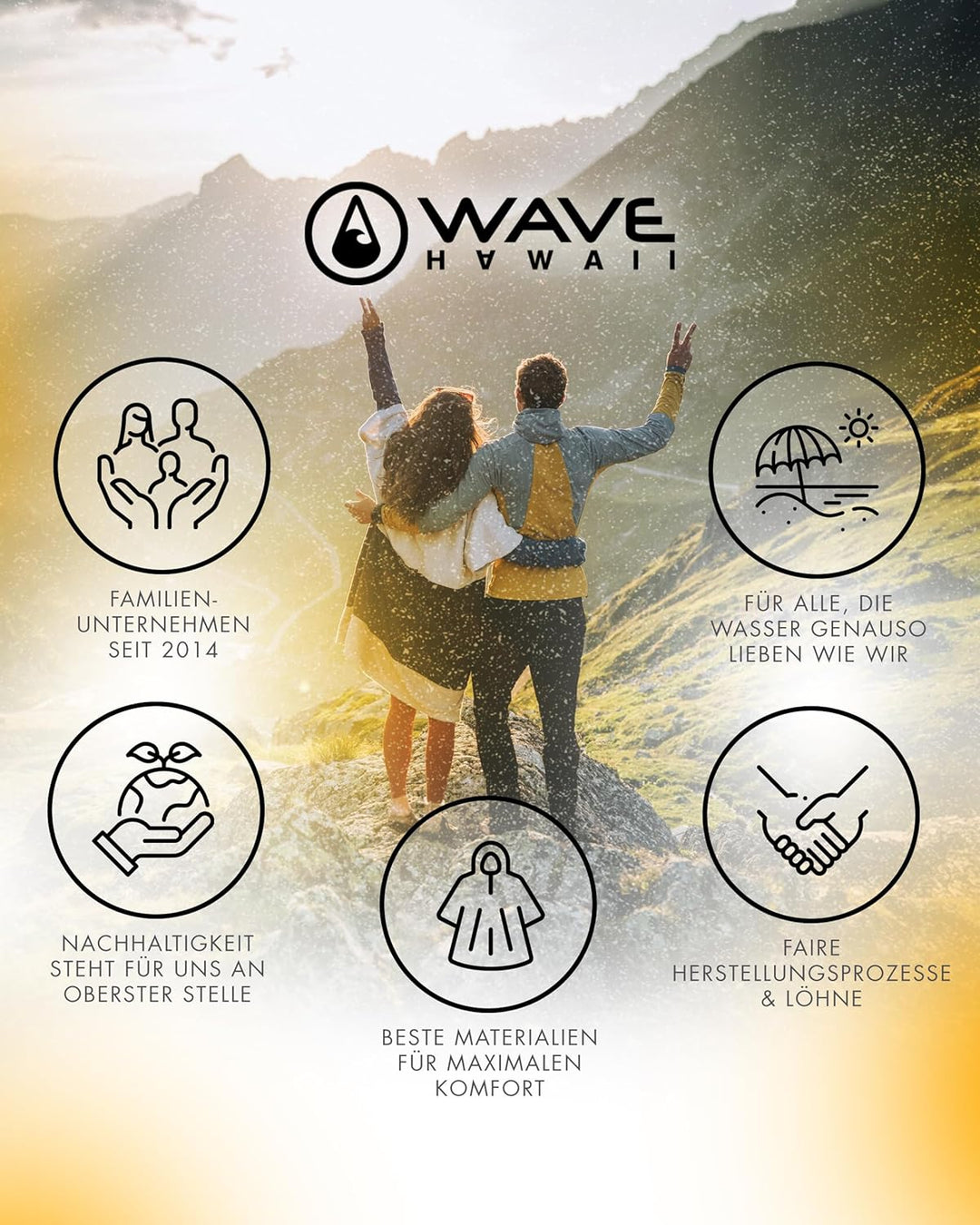 WAVE HAWAII Poncho Move Surfponcho 100% Baumwolle für Körpergrössen von 170-200 cm Umkleidehilfe für