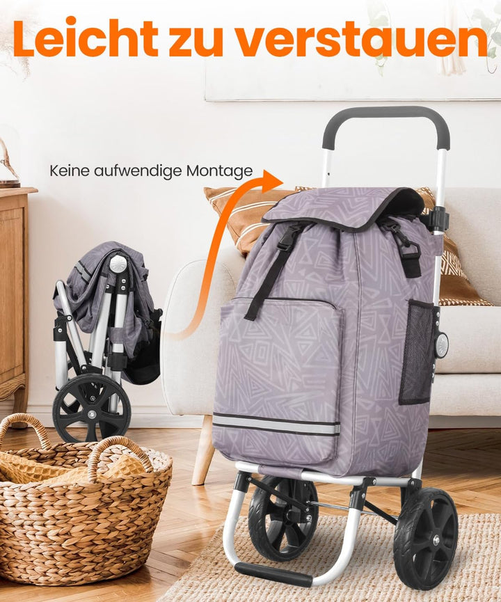 Homecall Einkaufstrolley klappbar Einkaufswagen mit 50L + 5L kühlfunktion Bis 50KG, Einkaufstasche m