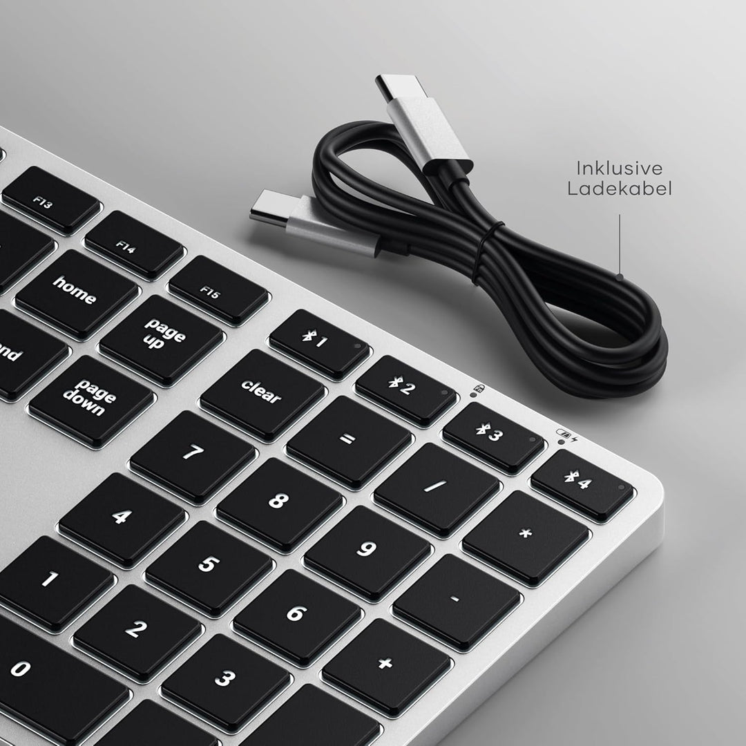 SATECHI Slim X3 Kabellose Bluetooth Tastatur - Hintergrundbeleuchtung & Ziffernblock – Multi-Device