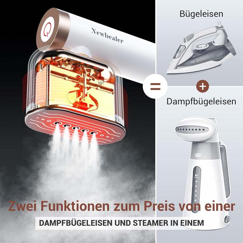 Newbealer Steamer Dampfglätter, 1200W, 120ml, Tragbarer Dampfbügel mit Hand Dampfbürste für Kleidung