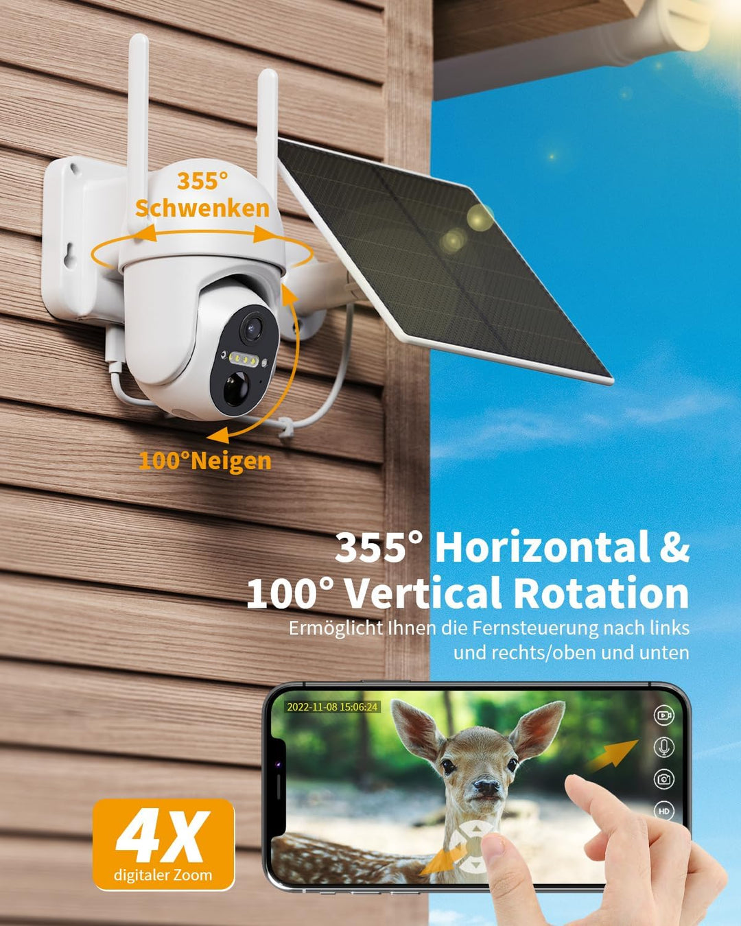 4G LTE Überwachungskamera Aussen Akku mit SIM Karte & 32GB Speicherkarte【2 Stk】, 2K Kabellos Solar P