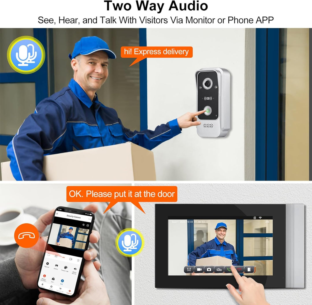 1080P HD WLAN Video Türsprechanlage Intercom System 2 Draht, IR Nachtsicht Video Türglocke Kamera mi