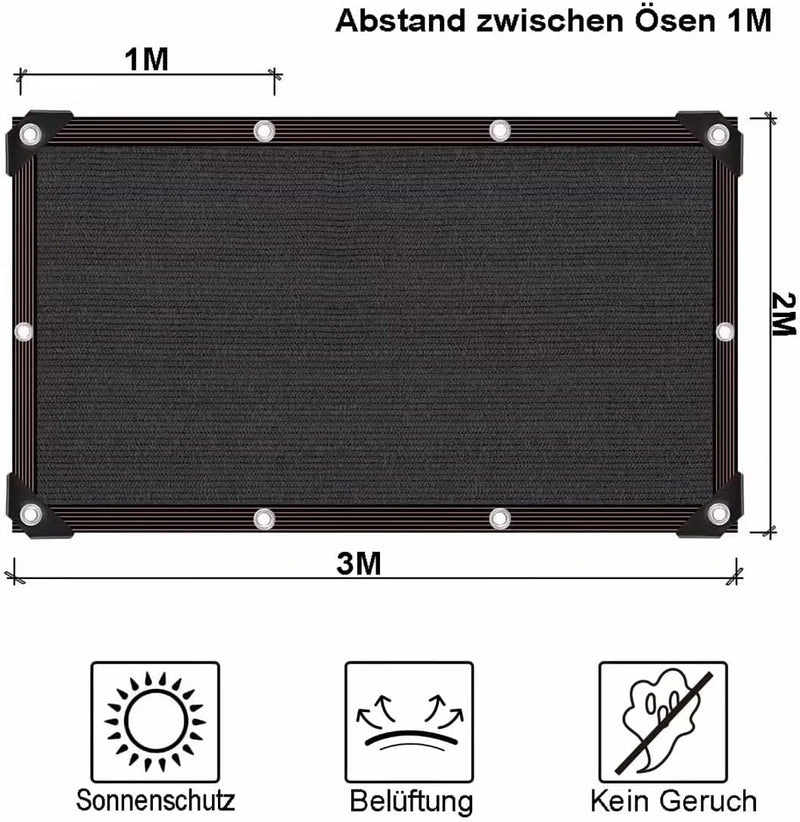 Outdoor Schattennetz 2x5m, Einfacher Zu Hängendes Schattiernetz Schwarz Sichtschutznetz, Beständige