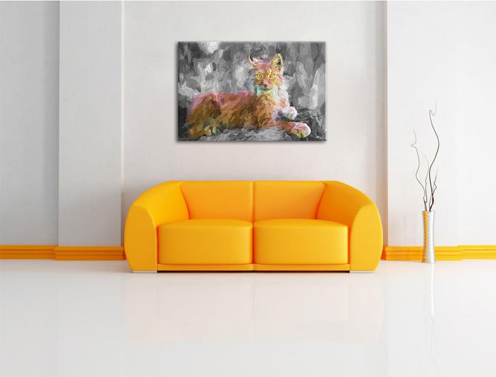 hübscher aufmerksamer Luchs schwarz/weiss Deluxe Format: 100x70 cm auf Leinwand, XXL riesige Bilder