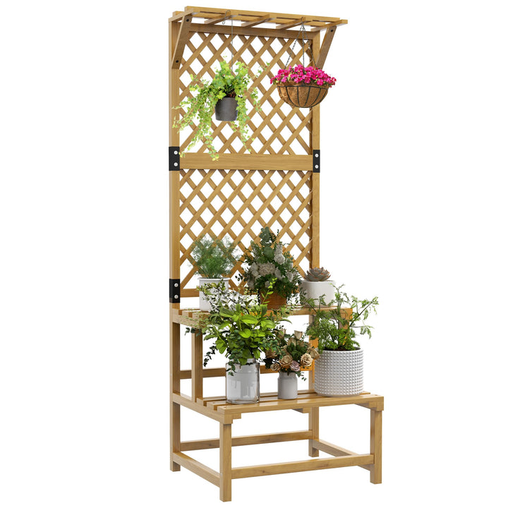 Outsunny 2-Etagen Pflanzenständer mit Rankhilfe, 166 cm hoch Blumenständer für Innen Aussen, Pflanze
