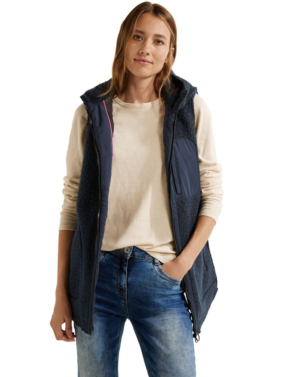 Cecil Damen B220185 Weste Hoodie L deep blue, L deep blue