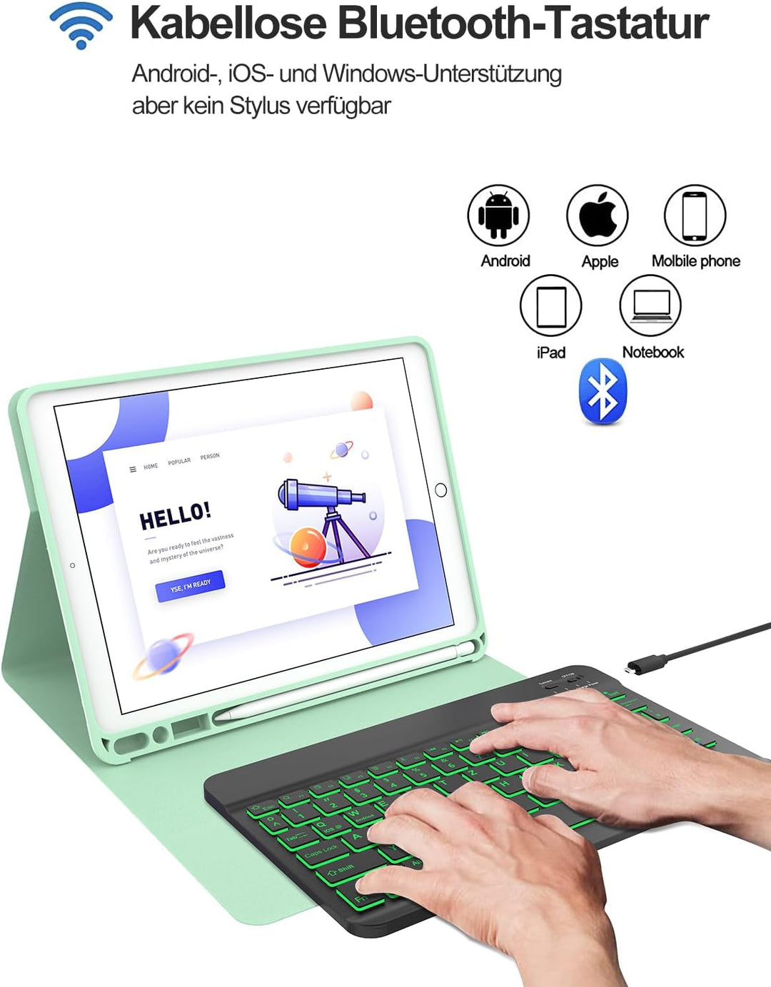 IVEOPPE iPad 9. Generation Hülle mit Tastatur, iPad 10.2 Hülle mit Tastatur, Bluetooth QWERTZ iPad 9