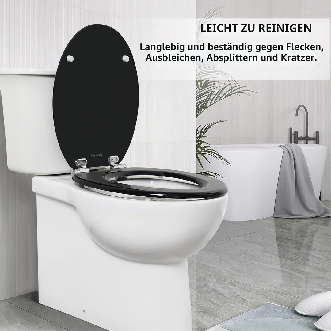 Angel Shield Toilettensitz aus Holz mit verstellbaren sanft schliessenden Scharnieren, antibakteriel