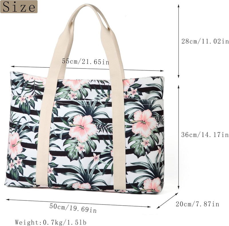 Makukke Grosse Strandtasche mit Reissverschluss, Shopper Damen Schultertasche Canvas Beach Bag für T