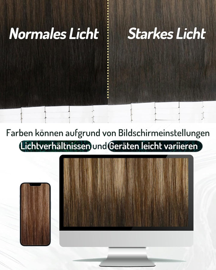 RUNATURE Tape Extensions Echthaar Balayage Schwarz Ombre Braun und Blond 30cm Menschliches Haar Glat