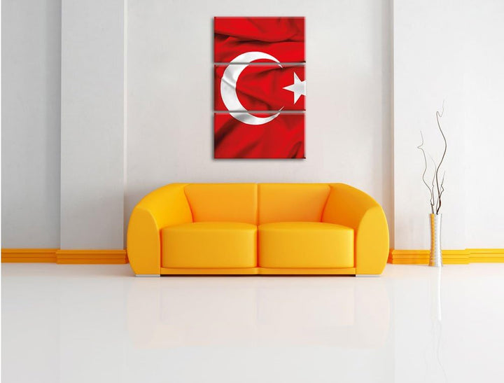 Pixxprint Turkey Flag Türkei Flagge als Leinwandbild/Grösse: 3 Teilig (120x80) cm/Wandbild/Kunstdruc