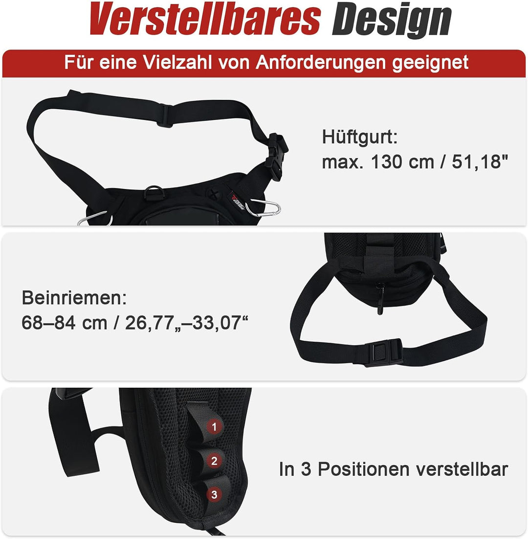 MIGHTYDUTY Motorrad Beintasche Herren Erweiterbar Oberschenkeltasche Hüfttaschen schwarz Gürteltasch