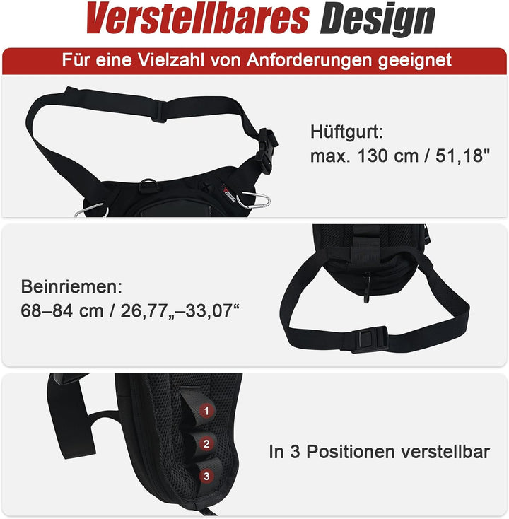 MIGHTYDUTY Motorrad Beintasche Herren Erweiterbar Oberschenkeltasche Hüfttaschen schwarz Gürteltasch