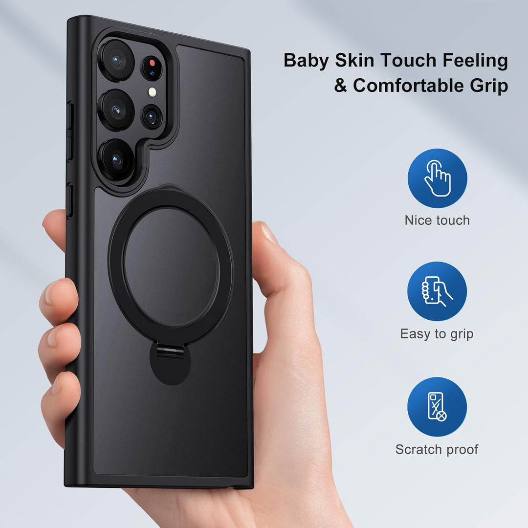 Hülle für Samsung Galaxy S23 Ultra Handyhülle mit Magsafe 360 Dreh Ständer Handyring Schutzhülle Mil