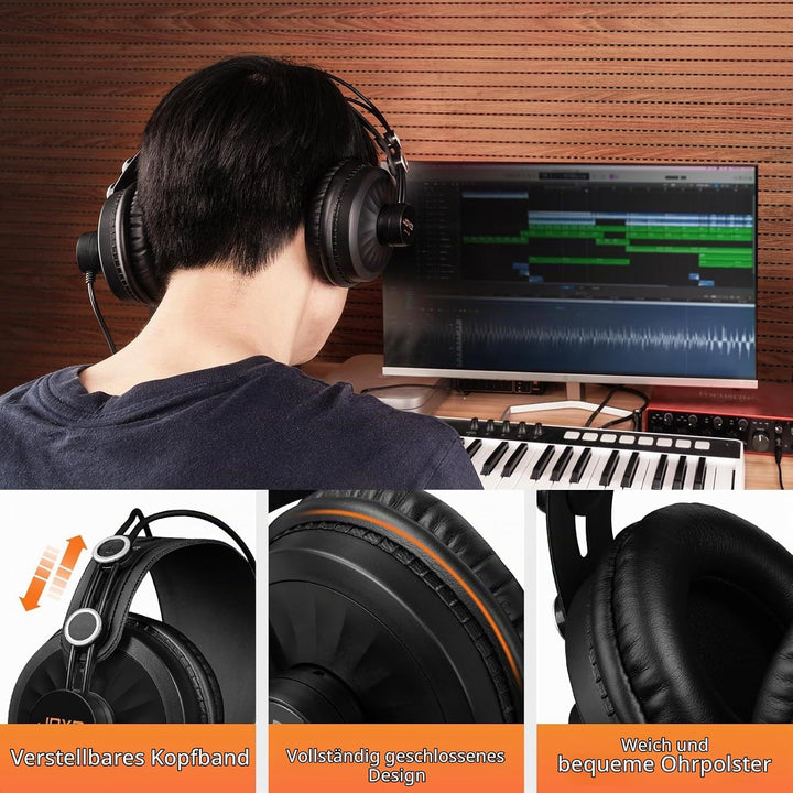 JOYO Studio-Kopfhörer, Monitor-Kopfhörer für Aufnahme, Over-Ear-Geräuschunterdrückung, für Gitarre,