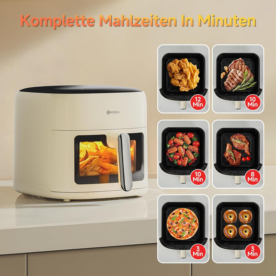 SIMPLUS Heissluftfritteuse 6,5 L, Airfryer XL mit Sichtfenster, 1500 W, extra schlankes Design, Touc