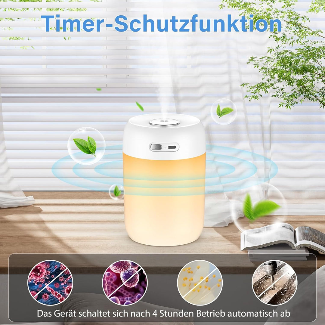 SZO Mini Luftbefeuchter Schlafzimmer mit Nachtlicht Air Humidifier Top-Befüllung 2 Sprühmodi Leise A