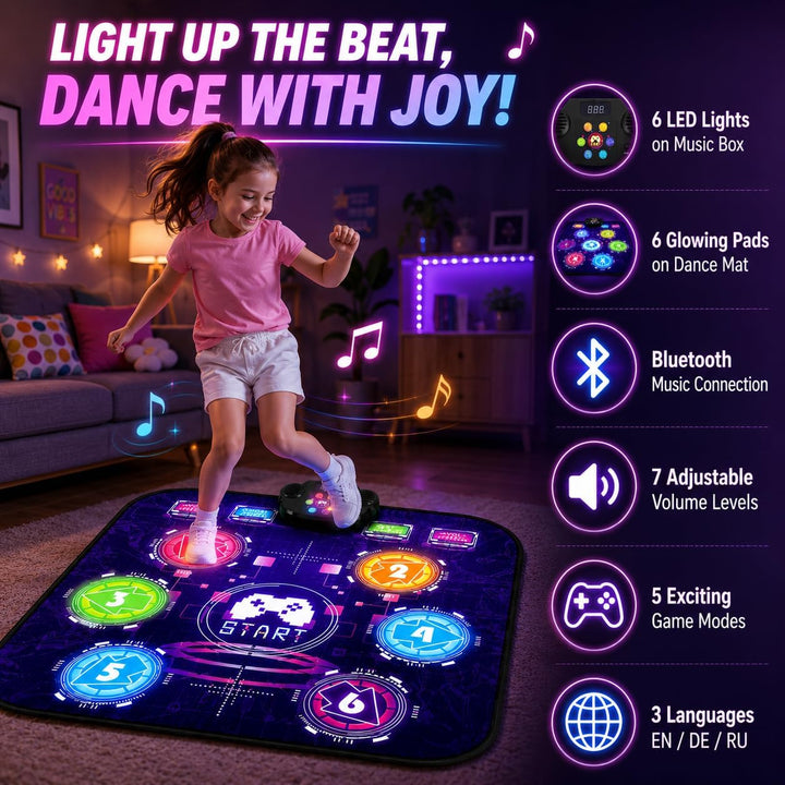 EagleStone Tanzmatte für Kinder mit 5 Spielmodi, Bluetooth, Musik und LED