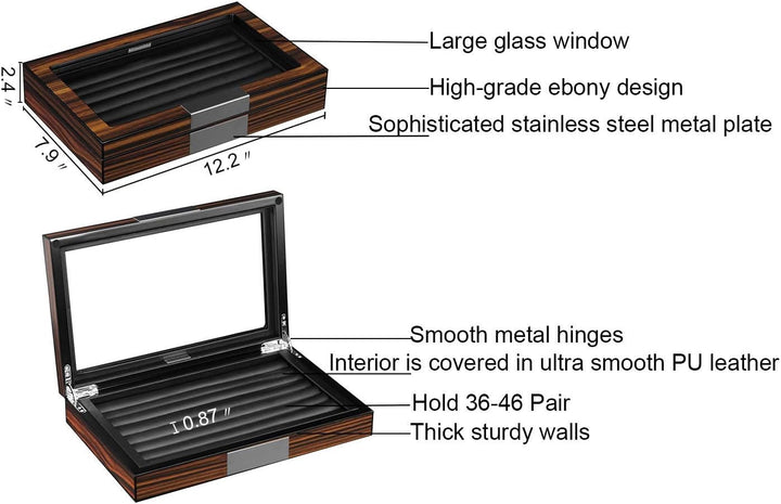 Lifomenz Co Manschettenknopf-Box aus Holz mit Glasfenster, Manschettenknopf-Vitrine, Ring-Organizer
