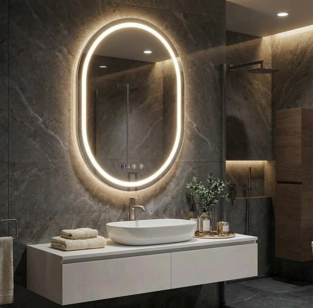YOURLITE Badspiegel mit Beleuchtung Ovaler, Badezimmerspiegel Vertikaler mit LED Beleuchtung, LED Sp