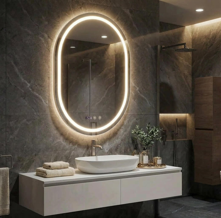 YOURLITE Badspiegel mit Beleuchtung Ovaler, Badezimmerspiegel Vertikaler mit LED Beleuchtung, LED Sp