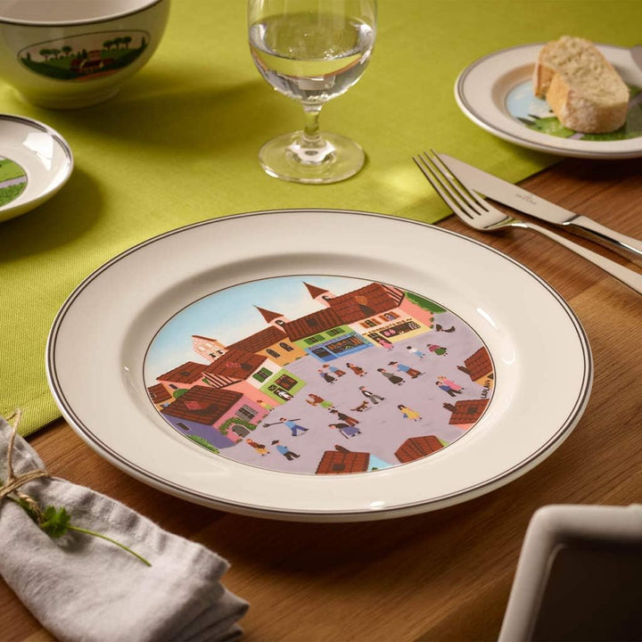Villeroy und Boch Design Naif Speiseteller Dorf, Premium Porzellan Speiseteller 27 cm Dorf, Speisete