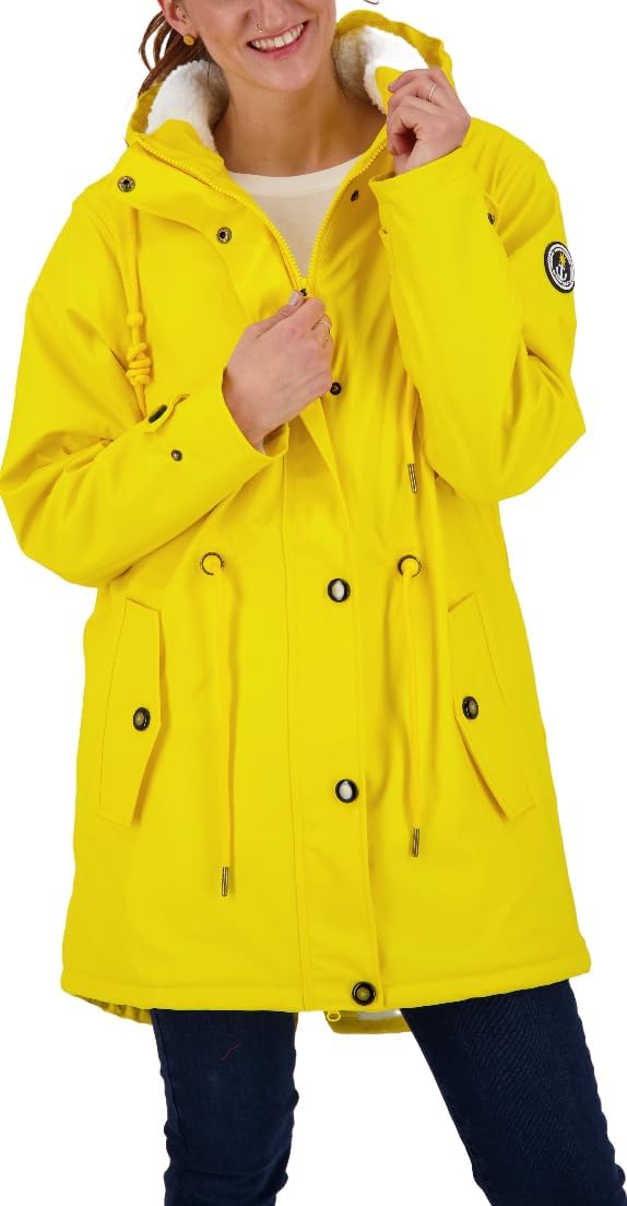 Ankerglut Damen Friesennerz Regenmantel Kapuze Wasserdicht Wetterfest Windbreaker mit Teddyfleece Re