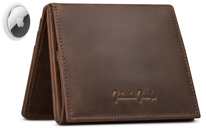Jaimie Jacobs Flap Boy AirTag Edition Magic Wallet mit Münzfach Echtleder (Büffelleder Dunkelbraun),