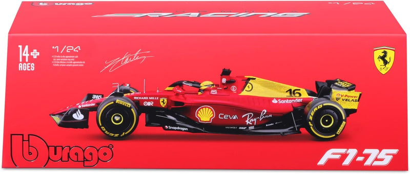 Bburago Ferrari F1-75 (2022): Modellauto im Massstab 1:24, 16 Charles Leclerc, mit Fahrer, Hardcase,