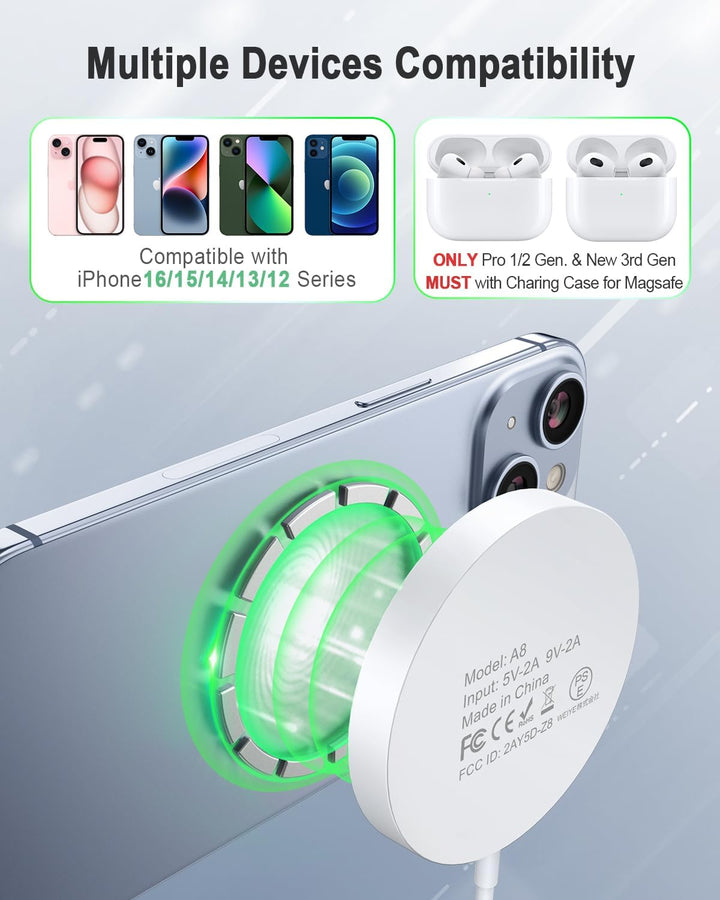 AMSKY Kompatibel mit Magsafe Ladegerät, 15W Magnetische Wireless Charger Kompatibel mit Magsafe Lade