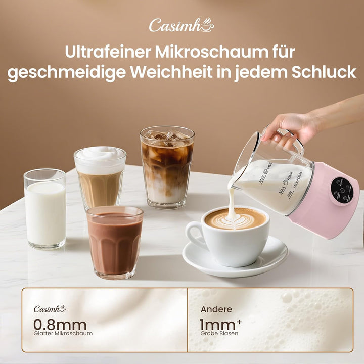 Milchaufschäumer Elektrisch 4 in 1, Automatischer Milchwärmer Milchschäumer für heiss und kalt, Glas