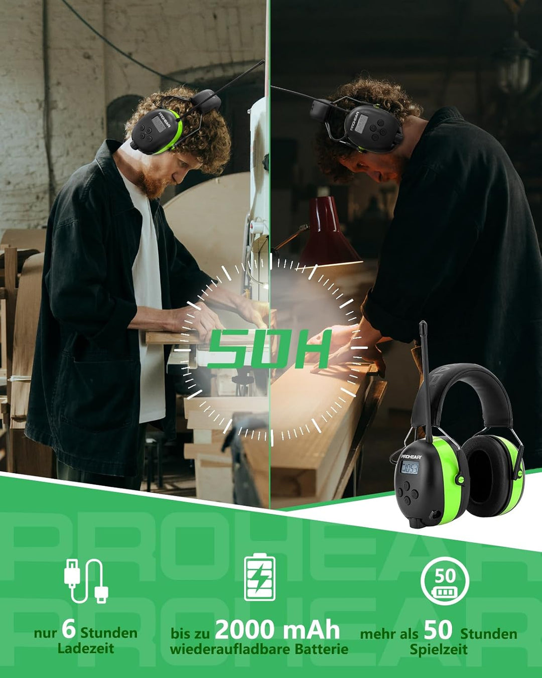 PROHEAR 033 Gehörschutz mit Radio, SNR31dB - Ohrenschützer mit Bluetooth FM/AM, Eingebautem Mikrofon
