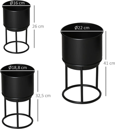 Outsunny 3er Set Blumenständer mit Blumentopf aus Metall Pflanzenständer Set Blumenhocker Blumentopf