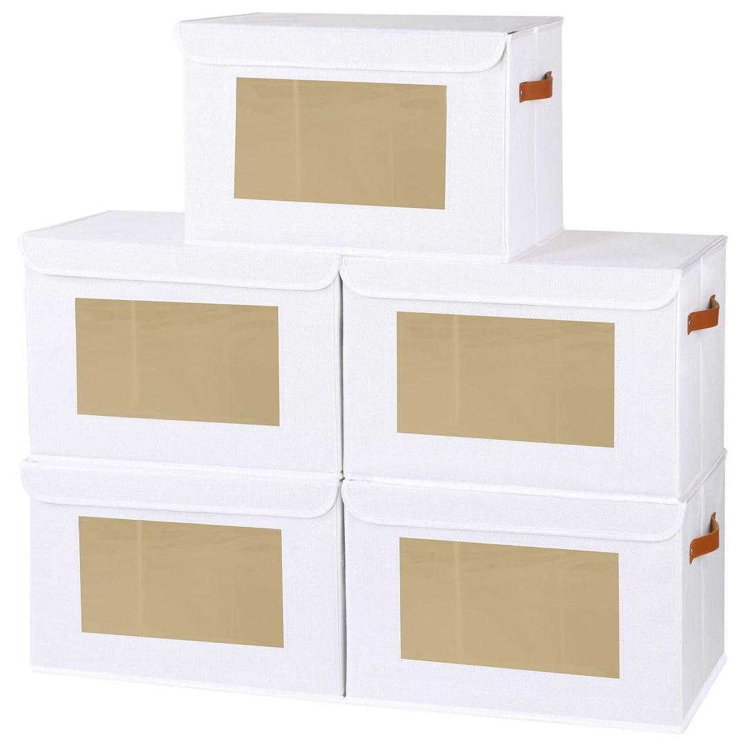 YheenLf Aufbewahrungsbox mit Deckel, Kleiderschrank Organizer, Stoffboxen mit transparentem Fenster,
