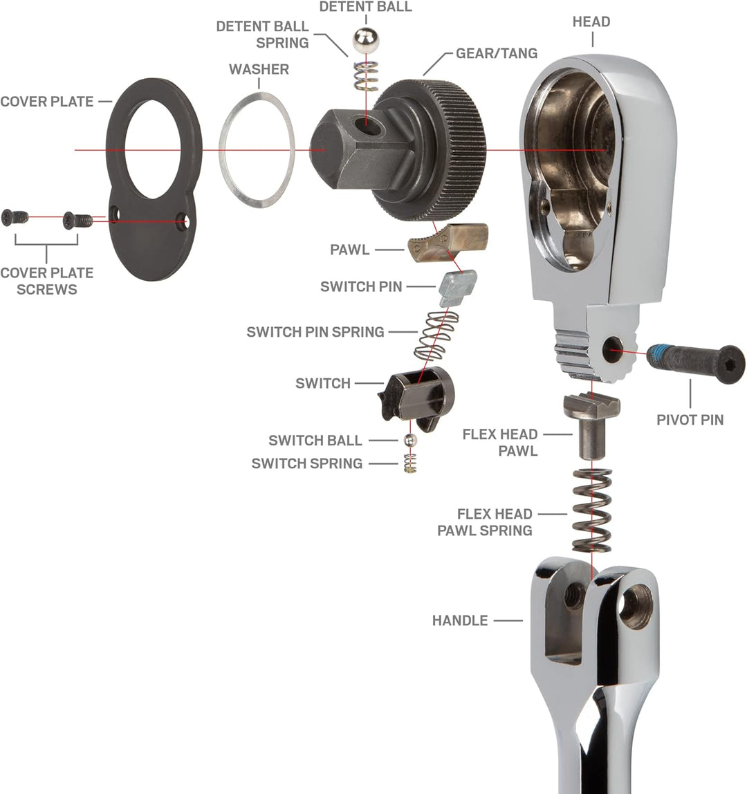 TEKTON SRH21006 1/4-Zoll-Antrieb x 6-Zoll-Flex-Ratsche (90T), SRH23214 1/2" Drive Gebogener Schnellv
