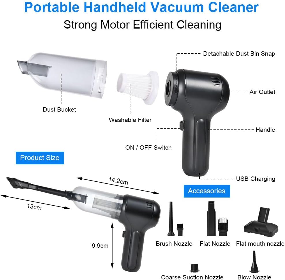 URAQT Handstaubsauger Auto Handheld Kabelloser,3 in 1 Handstaubsauger Akku Hand Stark 150000rpm Mini