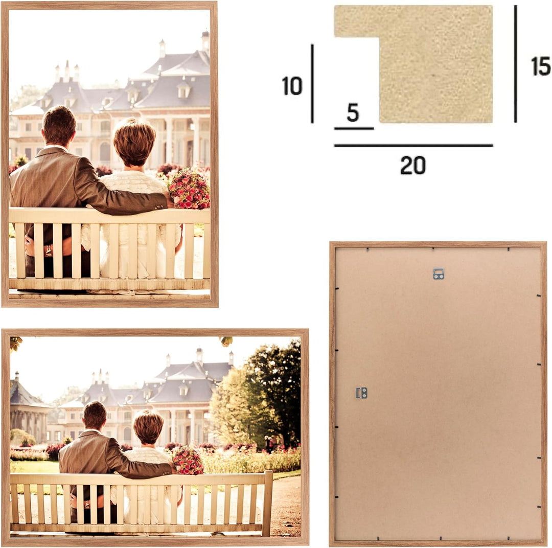 1x Bilderrahmen 50x70 cm Eiche Rahmen 1-Pack | Dokumentenrahmen, Collage, Poster | MDF Holz-Posterra