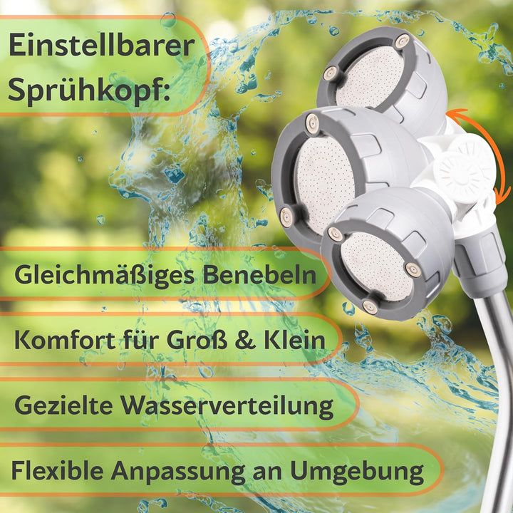 Gartendusche & Sprühnebel 2in1, Höhe 175-230 cm Sprühwinkel verstellbar Stabil mit Dreibein Aussendu