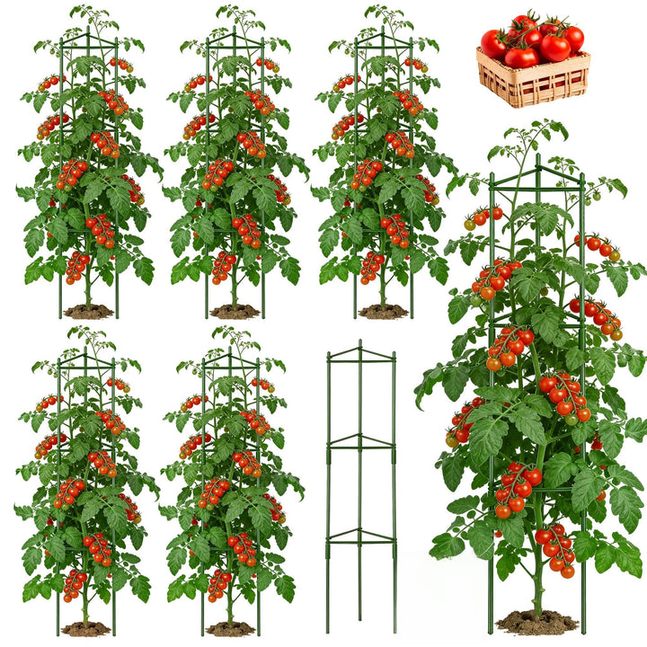Tomaten Rankhilfe 6er-Set: 130 cm Metall Rankgitter Tomaten – Einstellbare DIY Pflanzenstütze für To