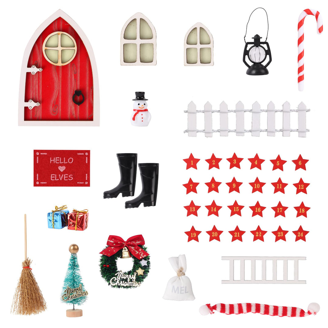 Wichteltür Weihnachten 40Pcs Wichtel Zubehör Miniatur Rot Wichteltür Zubehör Weihnachtsdeko Elfentür