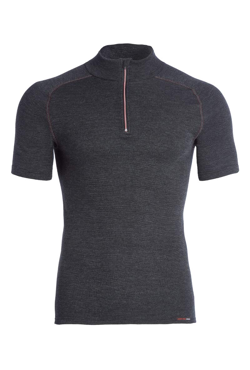 con-ta Thermo Kurzarm Shirt mit Zipper für Herren, wärmendes T-Shirt aus natürlicher Baumwolle, bequ
