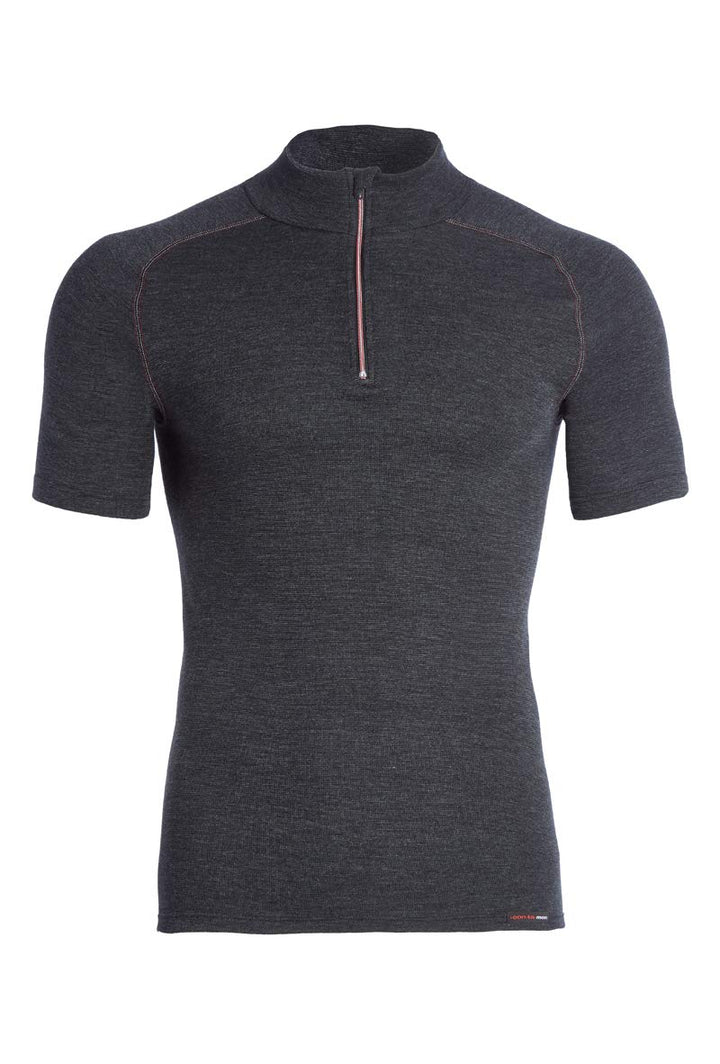 con-ta Thermo Kurzarm Shirt mit Zipper für Herren, wärmendes T-Shirt aus natürlicher Baumwolle, bequ