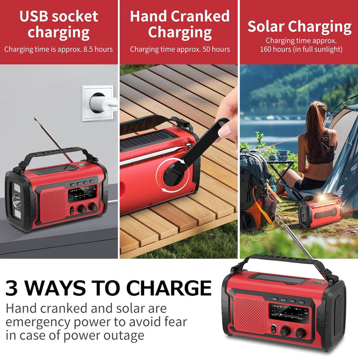 Kurbelradio 27000mAh, Notfallradio Solar Kurbel FM/AM Mit Bluetooth, SOS Alarm Emergency Radio, Kurb