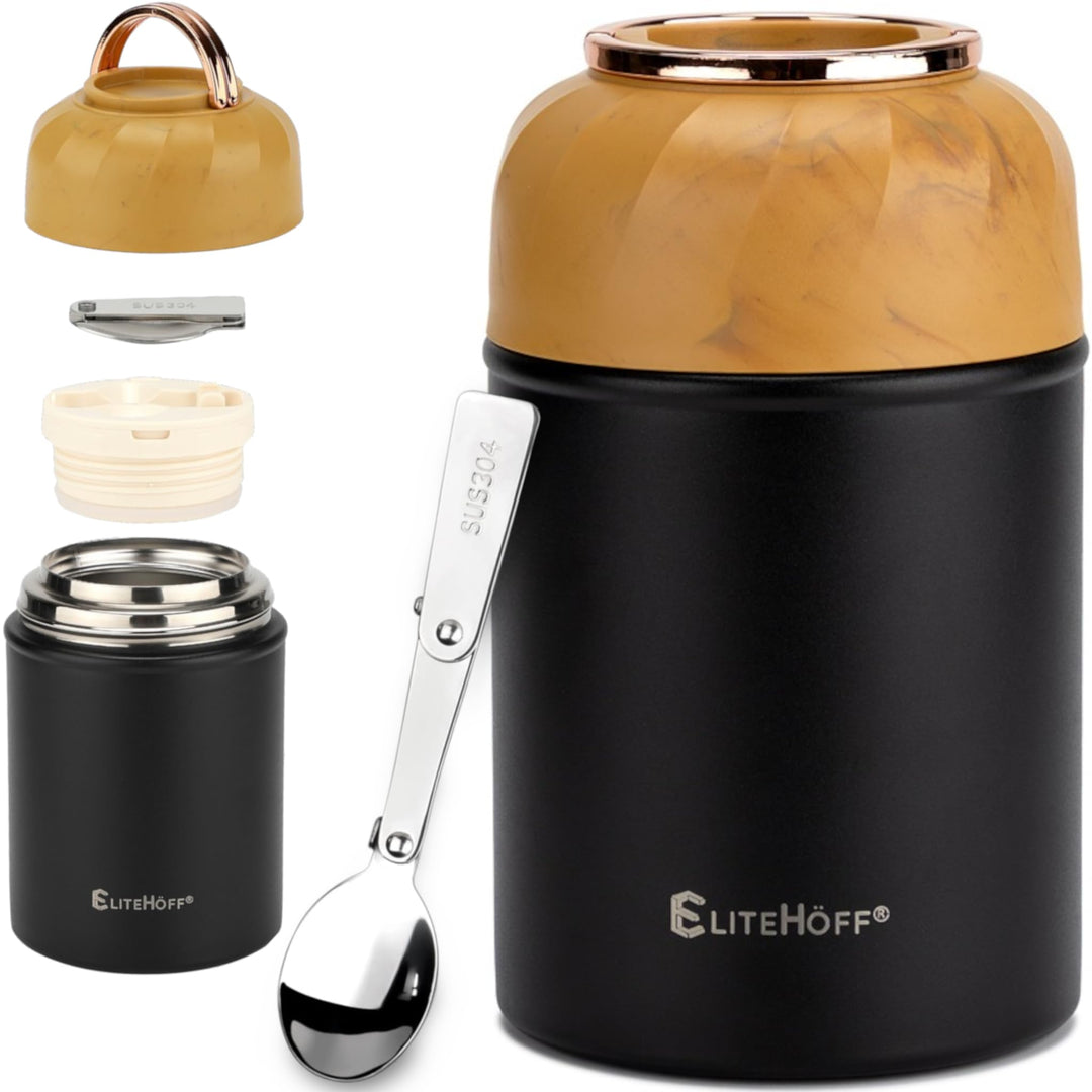 EliteHoff Thermobehälter für Essen, 500 ml, Wärmebehälter für Speisen aus Edelstahl mit Löffel, Ausl