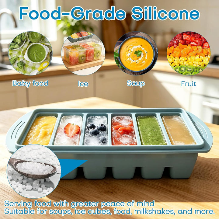 VEEKAY 2er Set Silikon Gefrierform mit Deckel, Gefriertablett, 125ml Portionsform für Suppe &amp; Brühe,