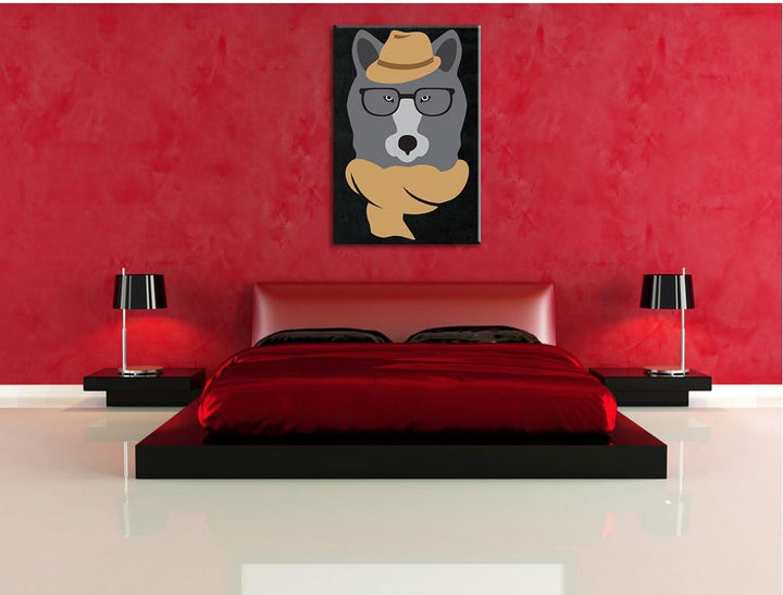 Pixxprint Hipster Wolf als Leinwandbild/Grösse: 100x70 cm/Wandbild/Kunstdruck/fertig bespannt 70x100