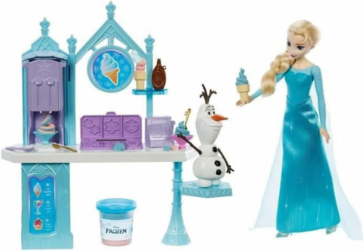Disney Die Eiskönigin Spielzeug, Dessert-Spielset mit Elsa-Puppe, Olaf-Figur, Teig in 2 Farben und m