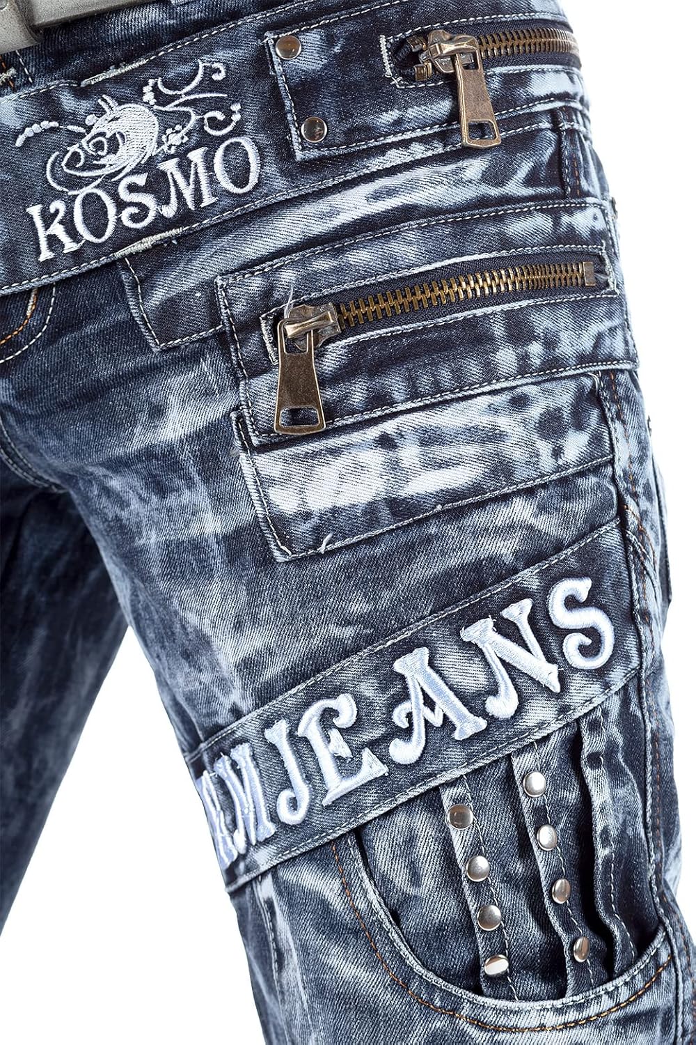 Kosmo Lupo Herren Jeans Extravagant Besondere Designs 29W / 32L Blau - 03, 29W / 32L Blau - 03
